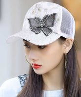 Gorra de béisbol con mariposa de circonita y malla rosa de moda de verano para mujer